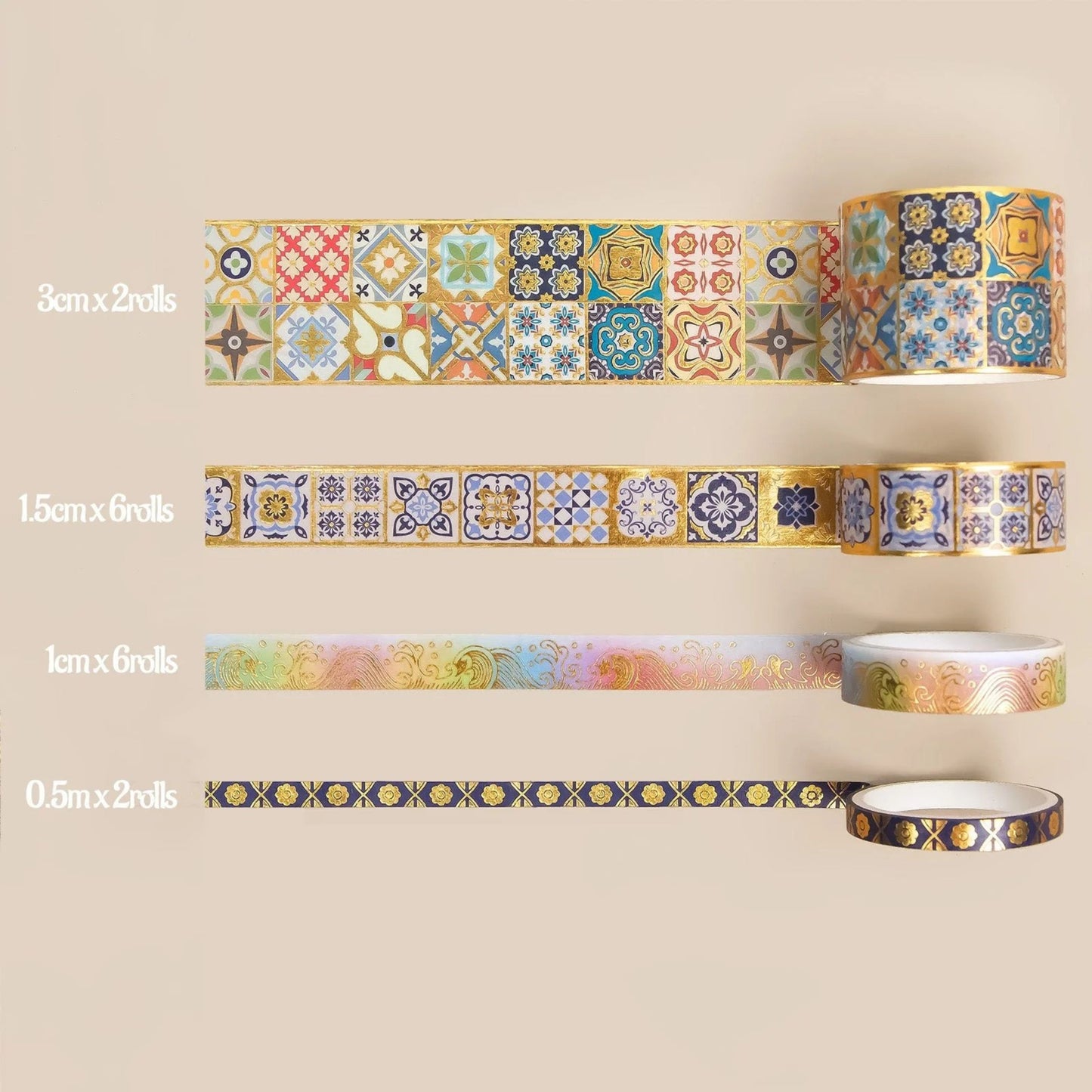 Gold Elegance Washi Tape Set | 16 Rolls Luxury Gold Foil Tapes for Journals, Planners & Scrapbooking