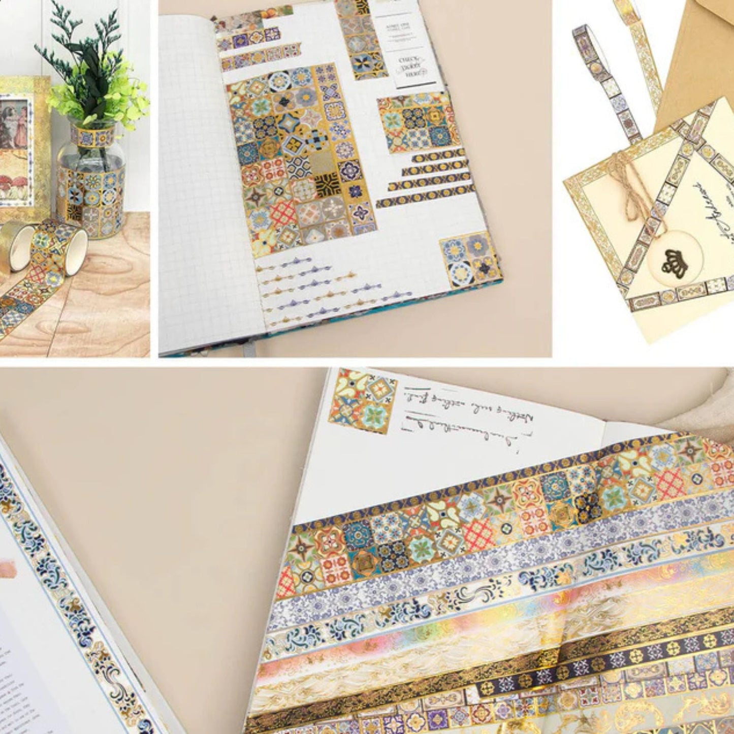 Gold Elegance Washi Tape Set | 16 Rolls Luxury Gold Foil Tapes for Journals, Planners & Scrapbooking