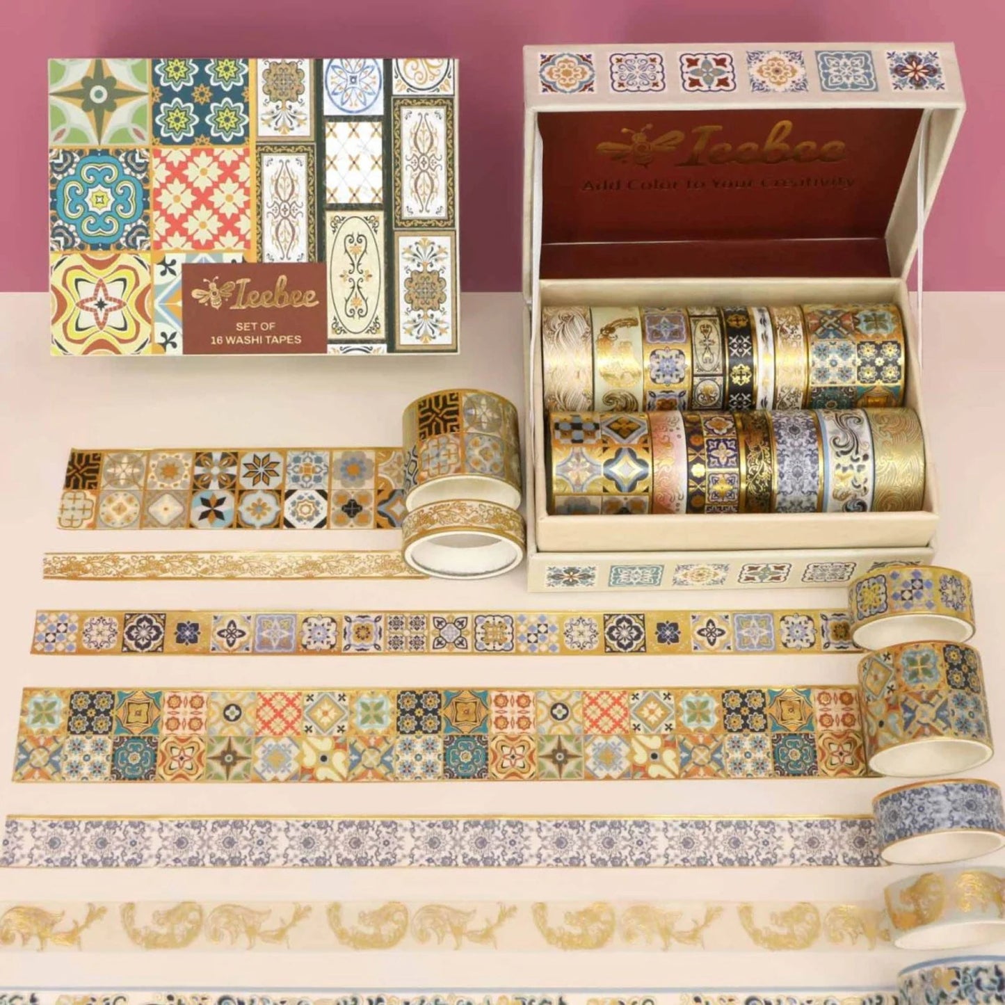 Gold Elegance Washi Tape Set | 16 Rolls Luxury Gold Foil Tapes for Journals, Planners & Scrapbooking