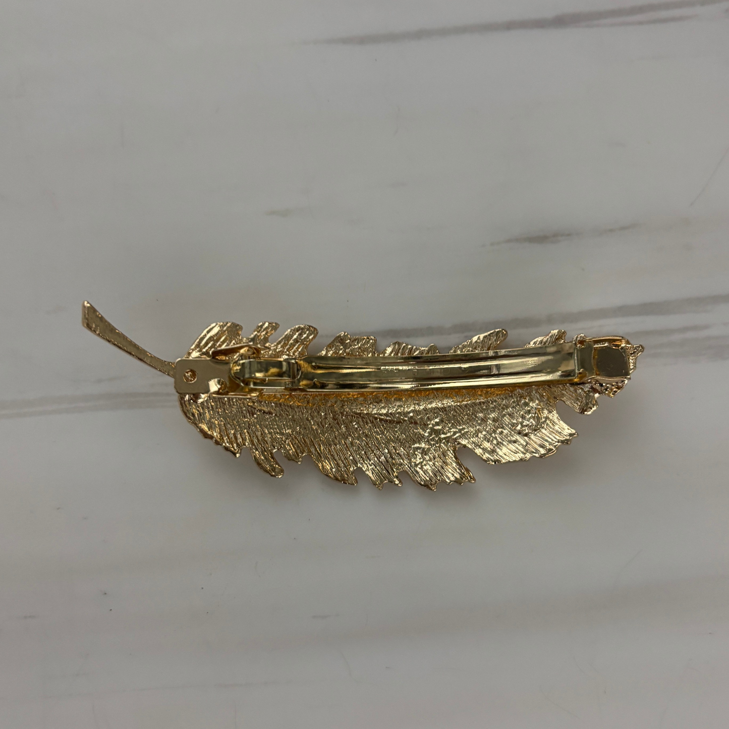 Gold Feather Barrette | Sculpted Metal Feather Hair Clip 3.8"