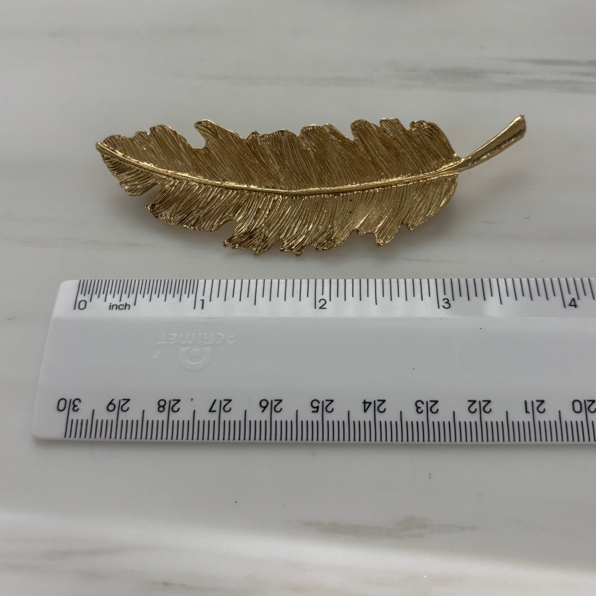 Gold Feather Barrette | Sculpted Metal Feather Hair Clip 3.8"