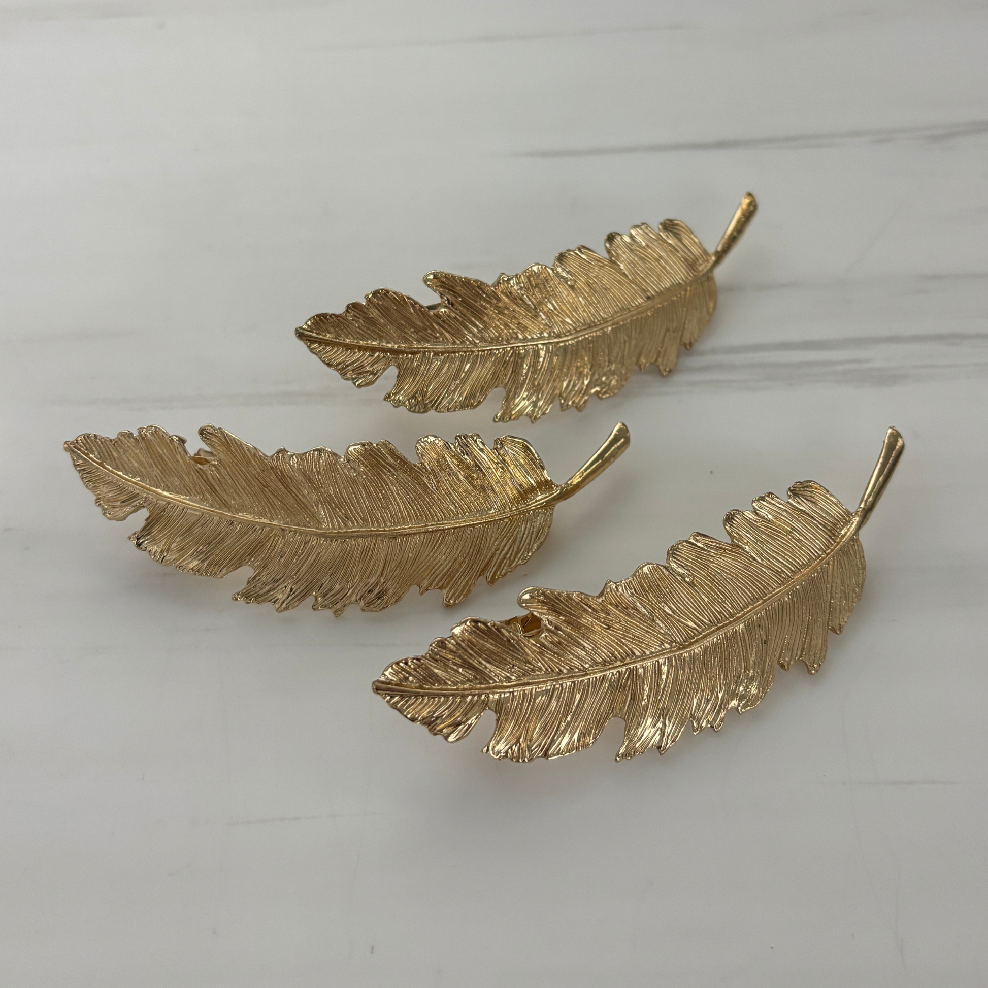 Gold Feather Barrette | Sculpted Metal Feather Hair Clip 3.8"