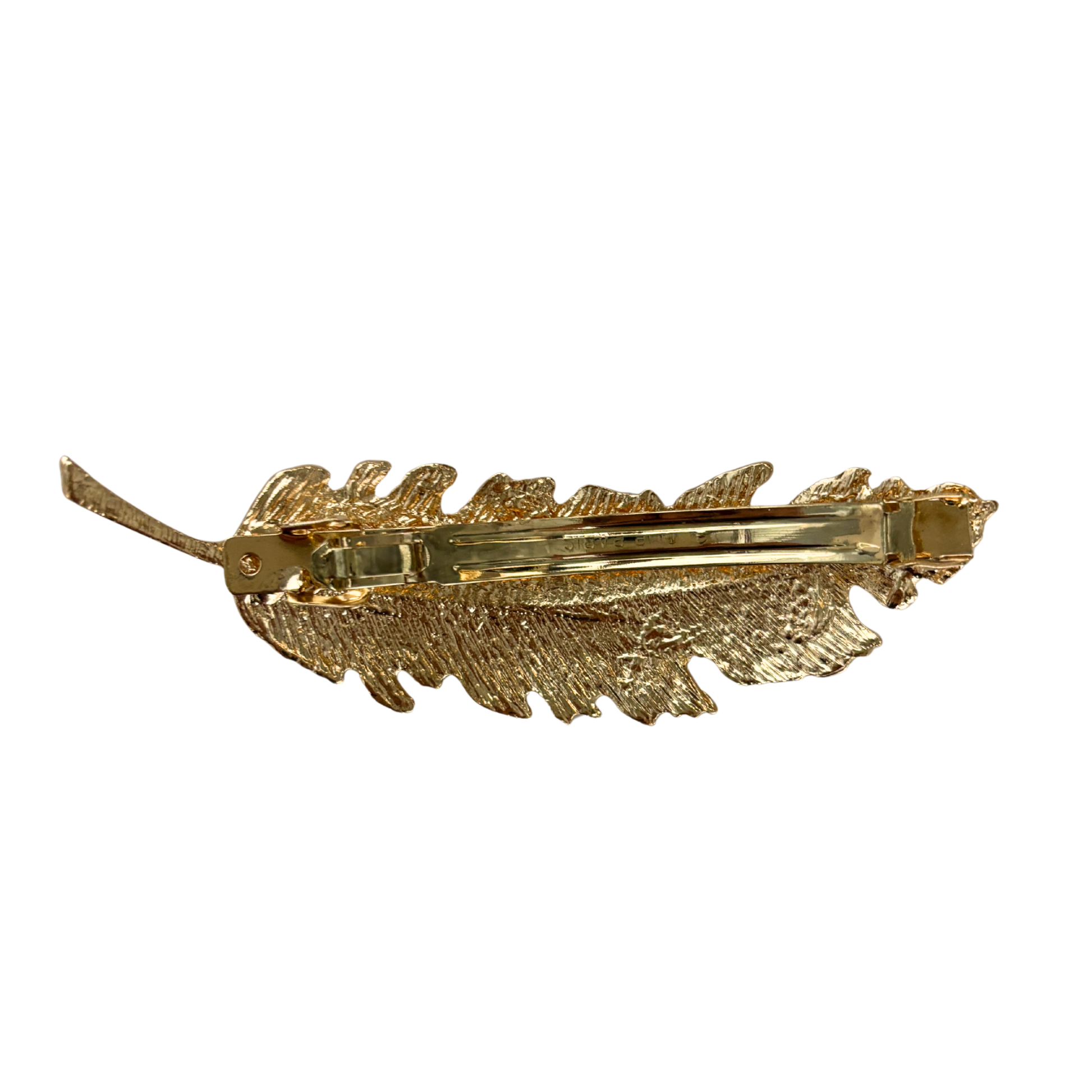 Gold Feather Barrette | Sculpted Metal Feather Hair Clip 3.8"