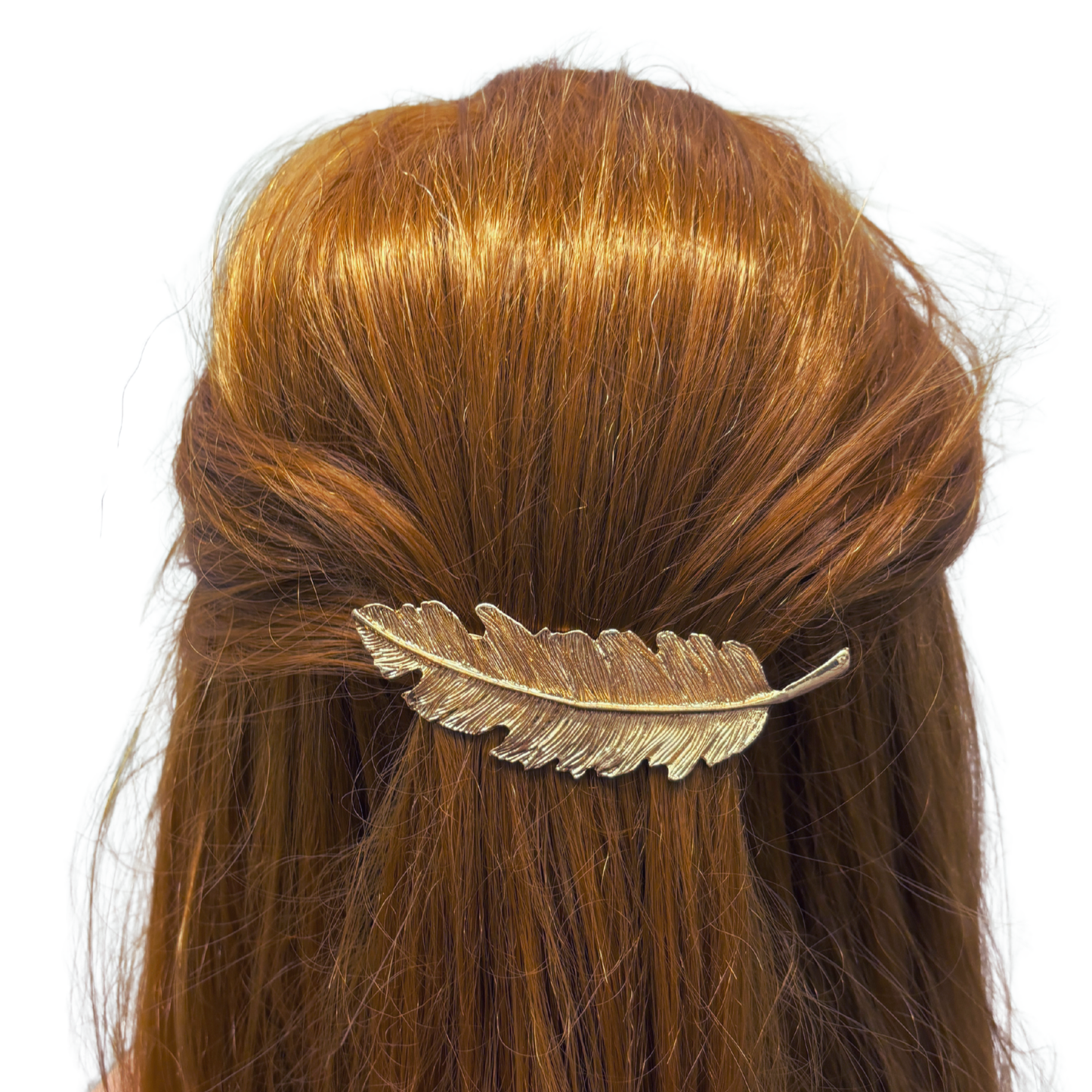 Gold Feather Barrette | Sculpted Metal Feather Hair Clip 3.8"