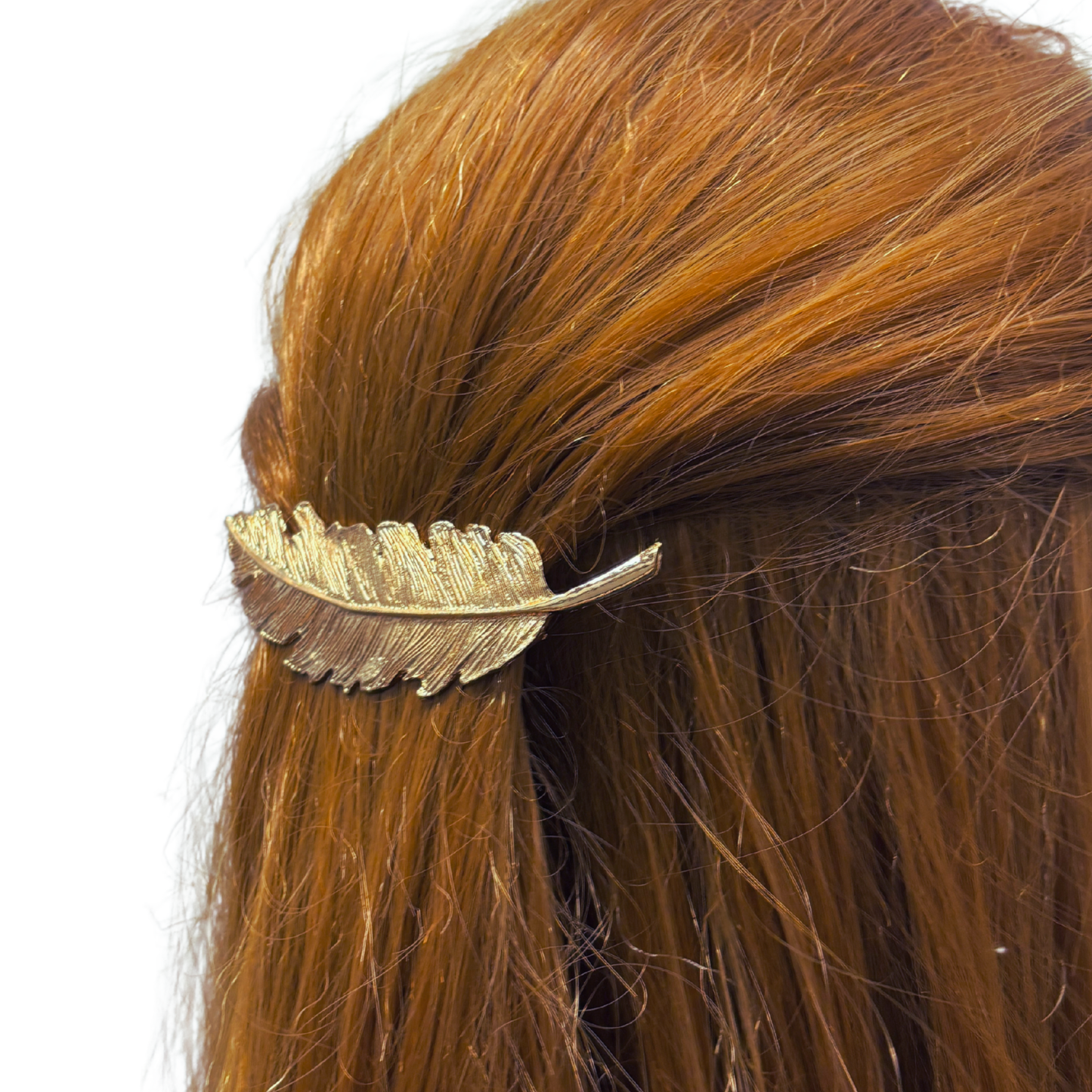 Gold Feather Barrette | Sculpted Metal Feather Hair Clip 3.8"