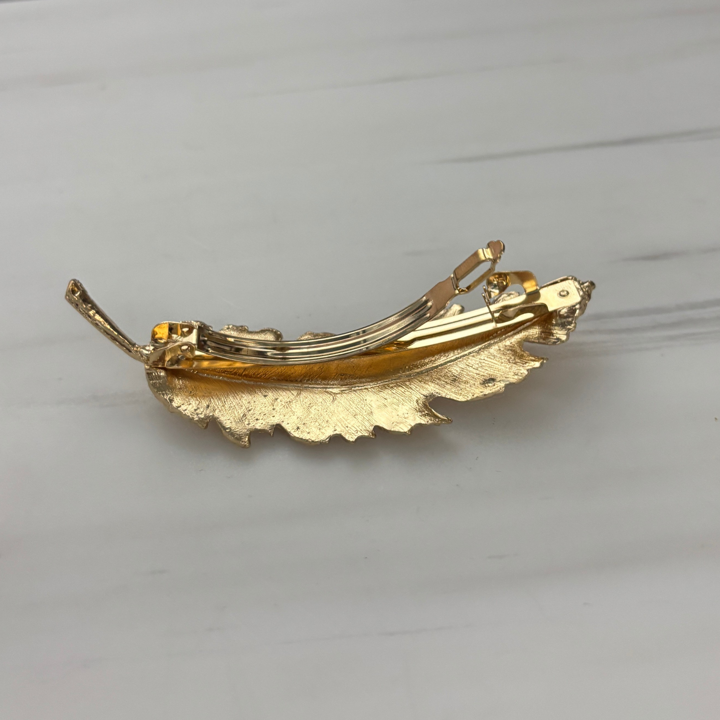 Gold Feather Barrette | Sculpted Metal Feather Hair Clip 3.8"
