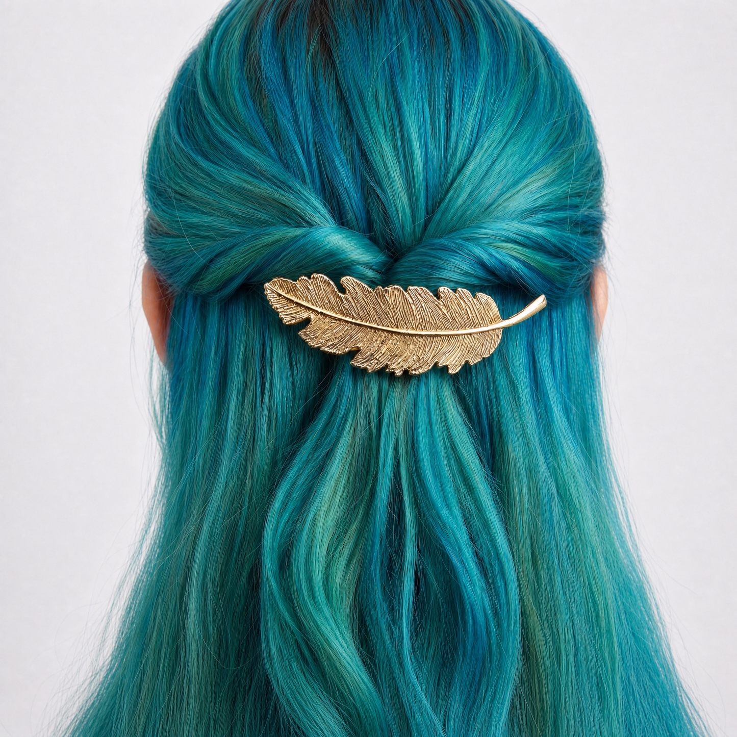 Gold Feather Barrette | Sculpted Metal Feather Hair Clip 3.8"