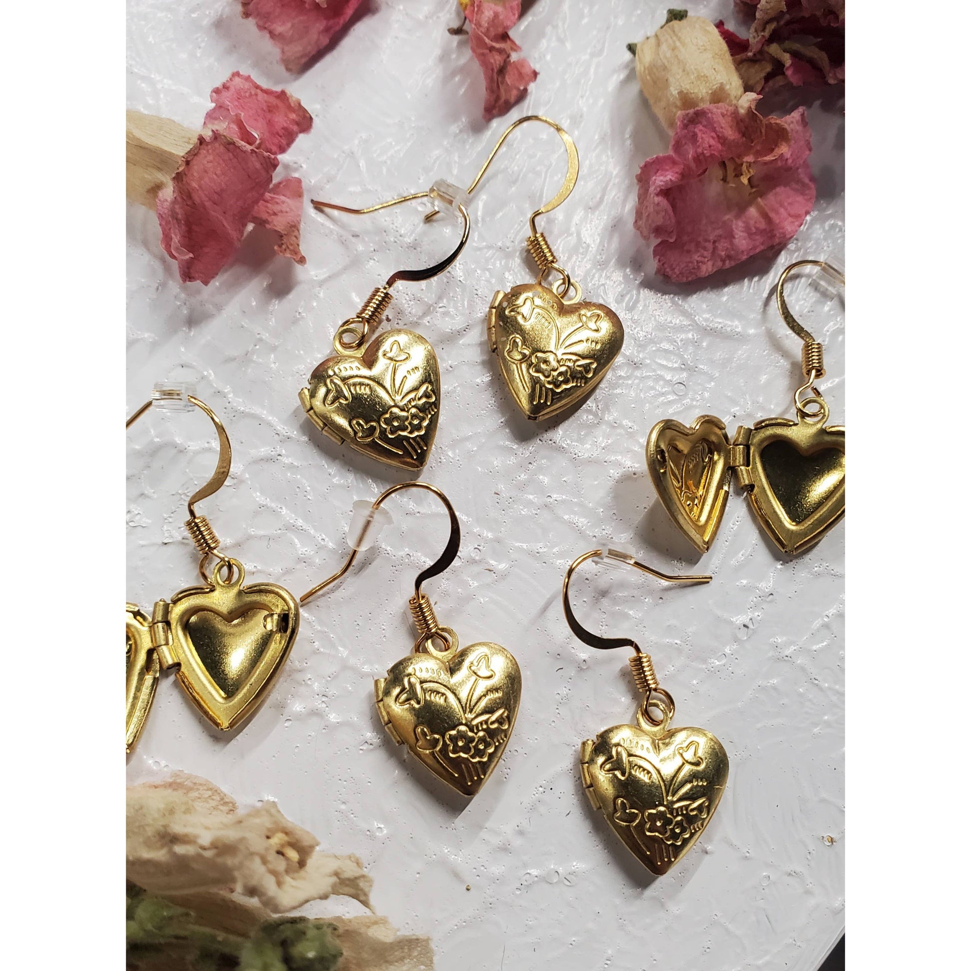 Gold Heart Locket Earrings | Hook Heart-shaped Jewelry