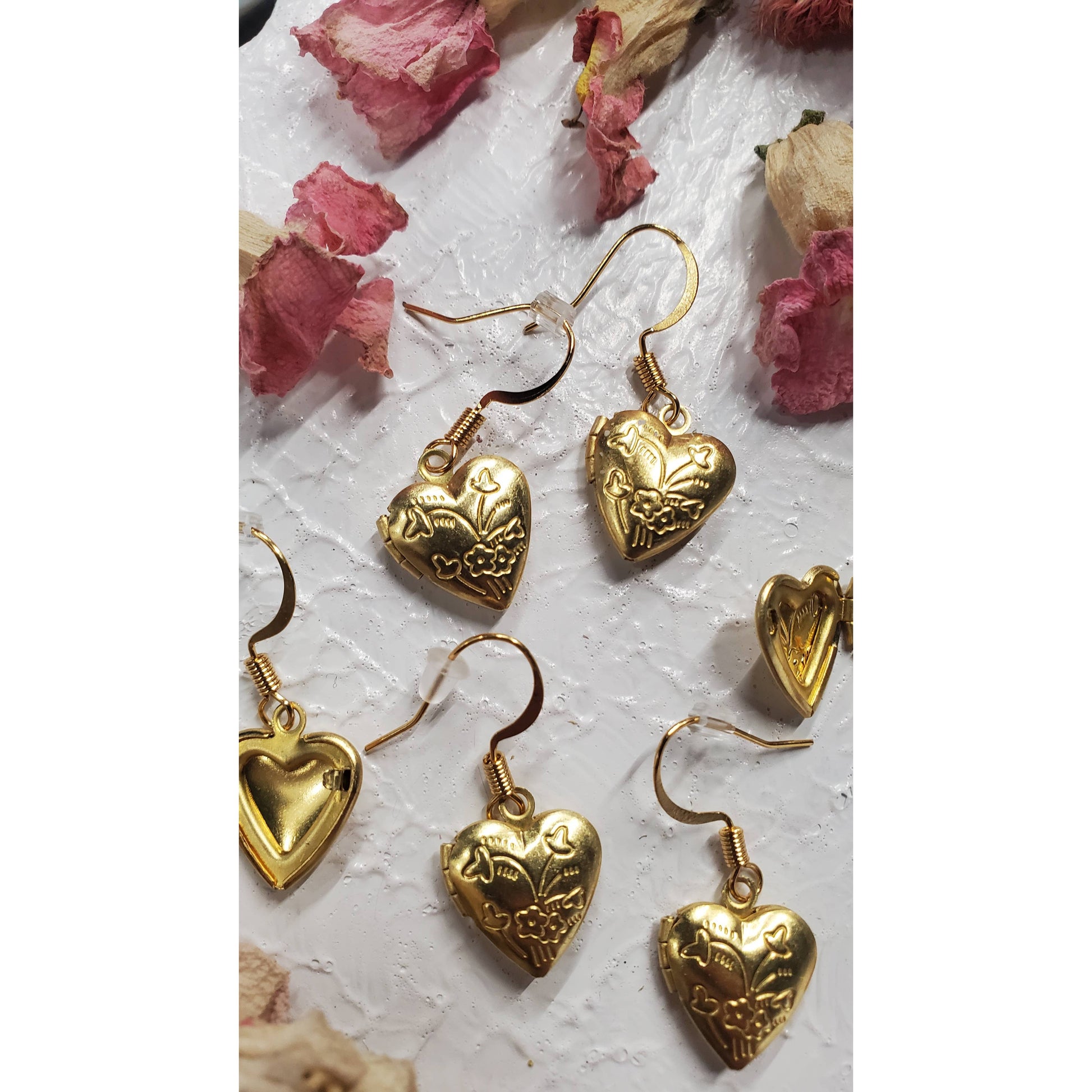 Gold Heart Locket Earrings | Hook Heart-shaped Jewelry