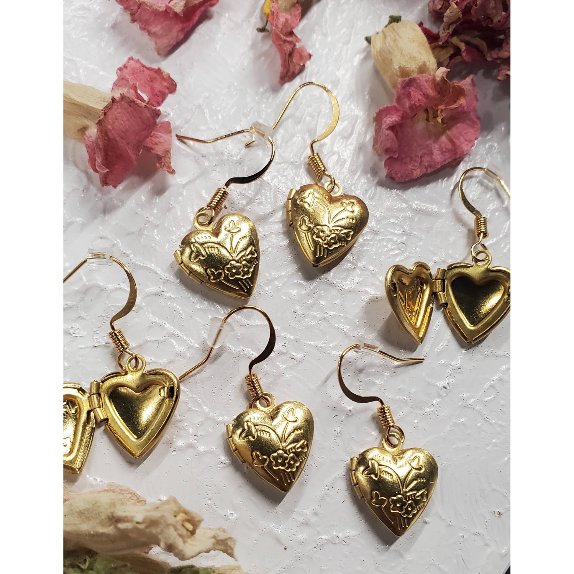 Gold Heart Locket Earrings | Hook Heart-shaped Jewelry