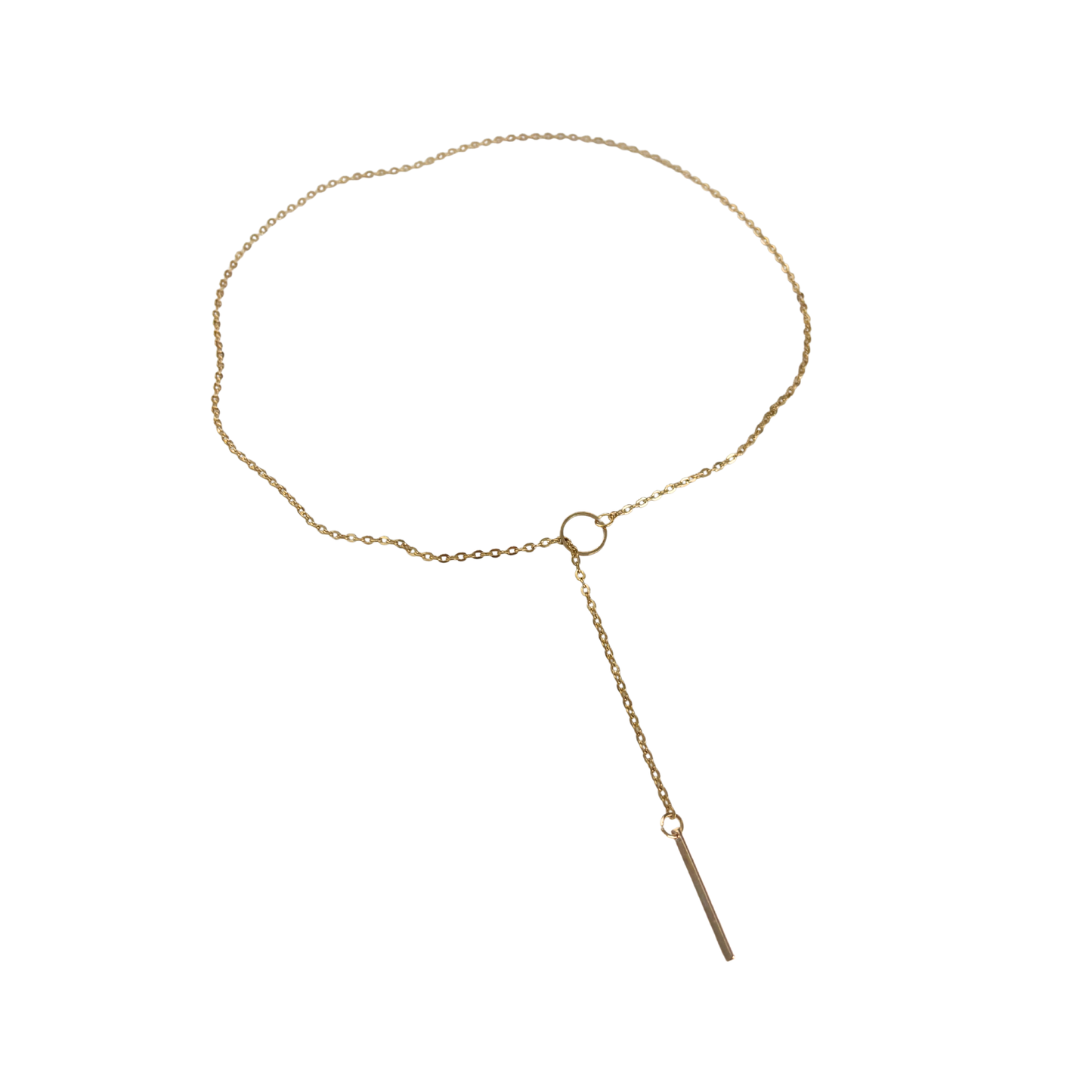 Gold Lariat Minimalist Bar Necklace | Fine Gold Chain with Bar Pendant | Everyday Dainty-Paper & Quartz-The Bullish Store