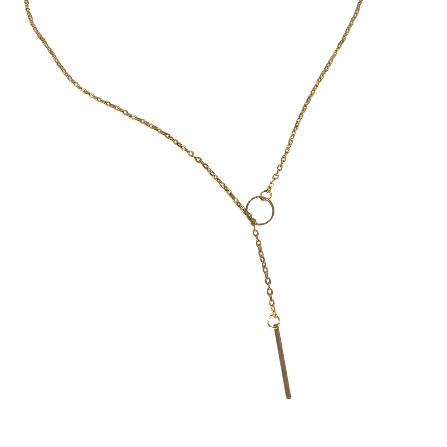 Gold Lariat Minimalist Bar Necklace | Fine Gold Chain with Bar Pendant | Everyday Dainty-Paper & Quartz-The Bullish Store