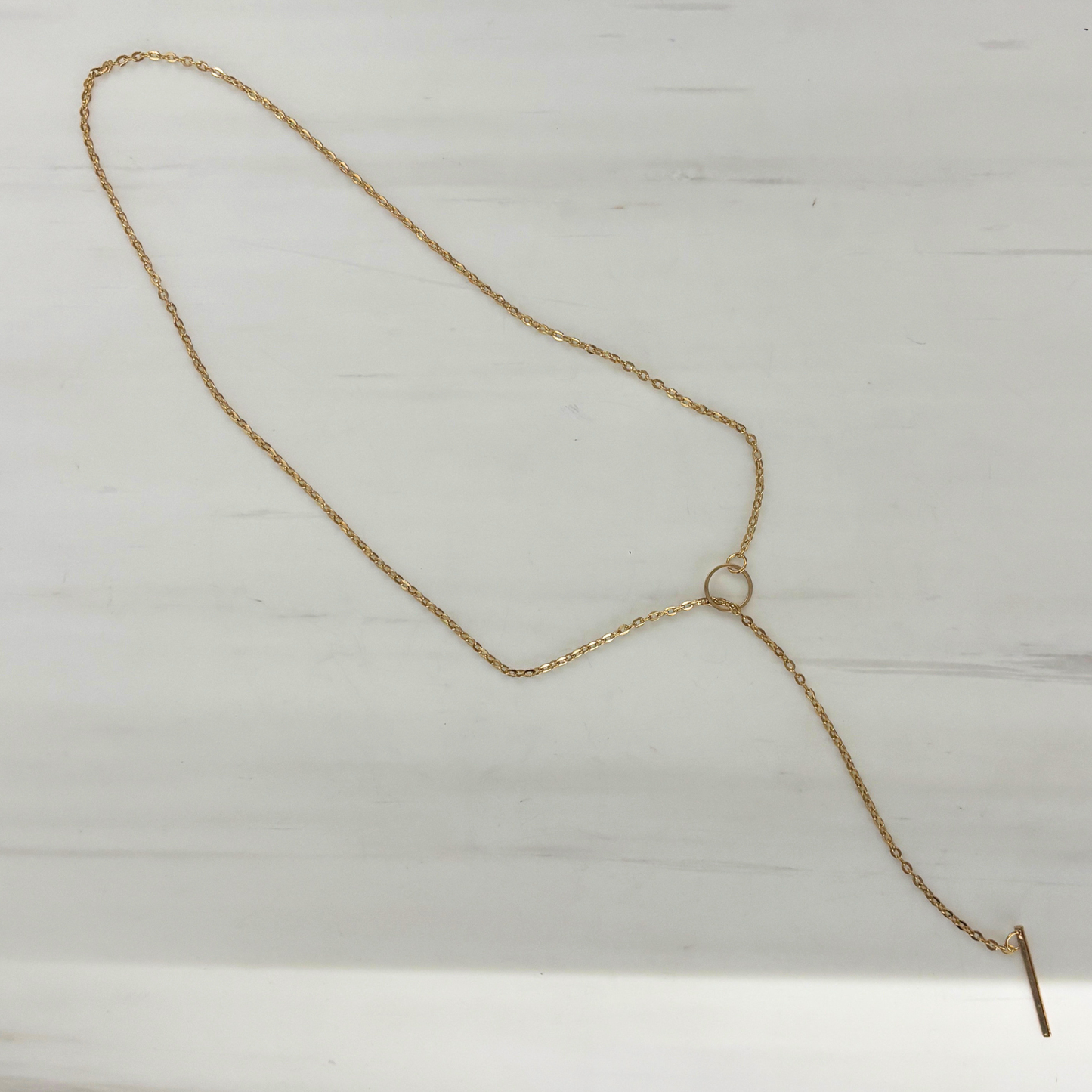 Gold Lariat Minimalist Bar Necklace | Fine Gold Chain with Bar Pendant | Everyday Dainty-Paper & Quartz-The Bullish Store