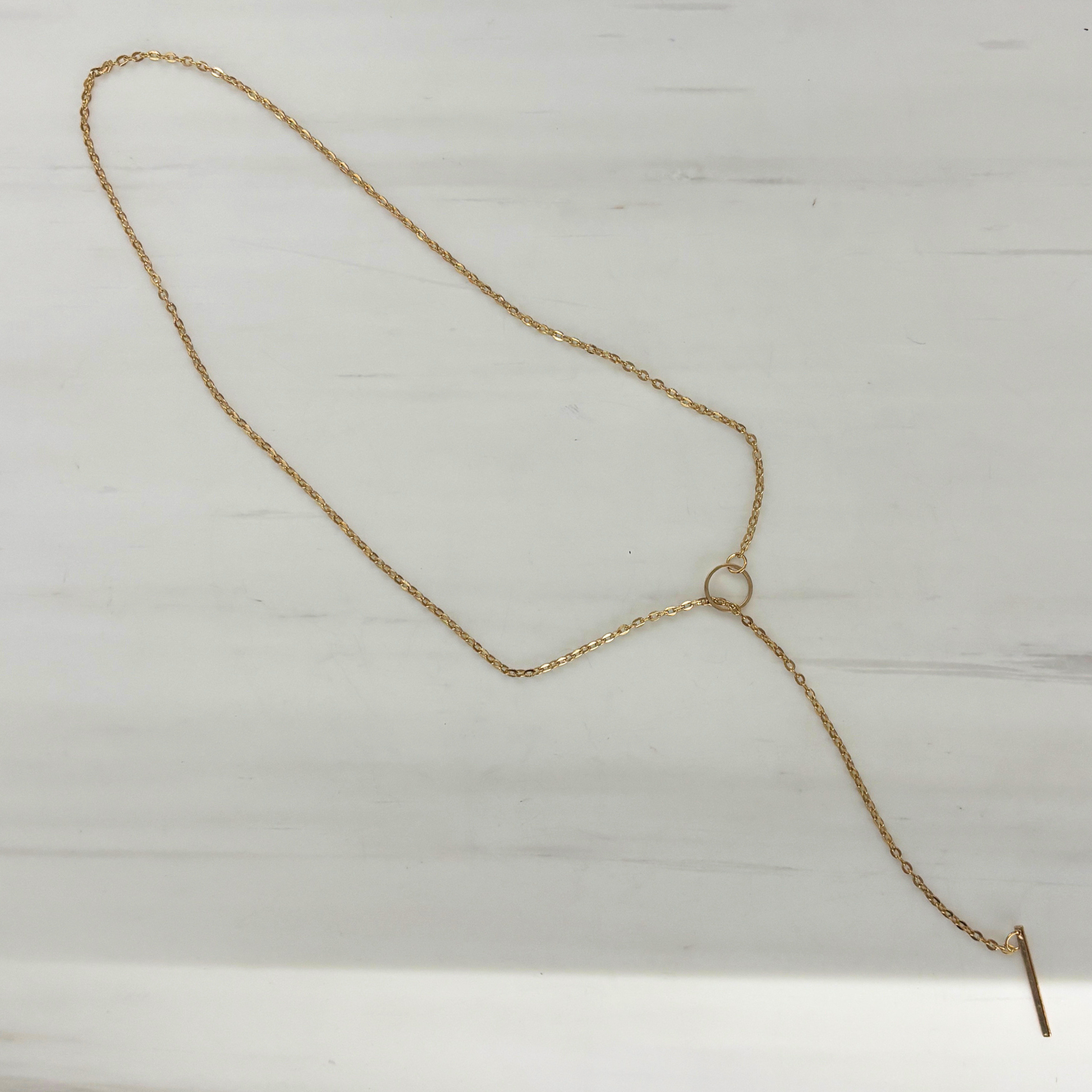 Gold Lariat Minimalist Bar Necklace | Fine Gold Chain with Bar Pendant | Everyday Dainty-Paper & Quartz-The Bullish Store