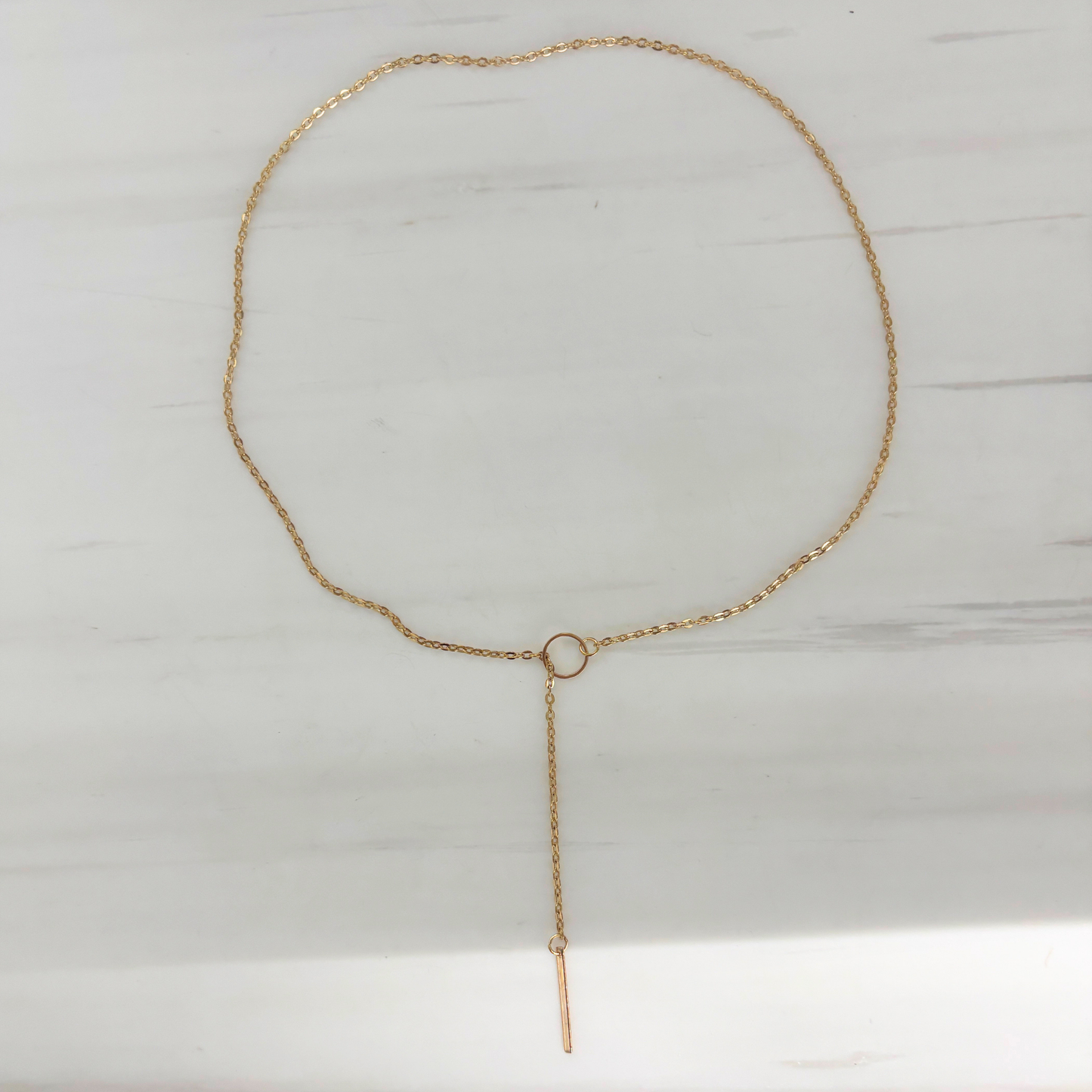 Gold Lariat Minimalist Bar Necklace | Fine Gold Chain with Bar Pendant | Everyday Dainty-Paper & Quartz-The Bullish Store