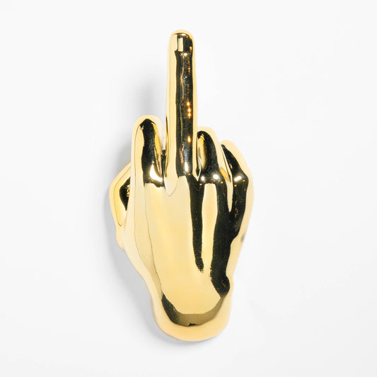 Gold Middle Finger Hand Wall Mount Sculpture – 8.5" Tall