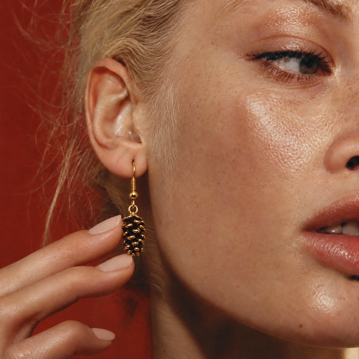 Gold Pinecone Dangle Earrings | Woodland Autumn