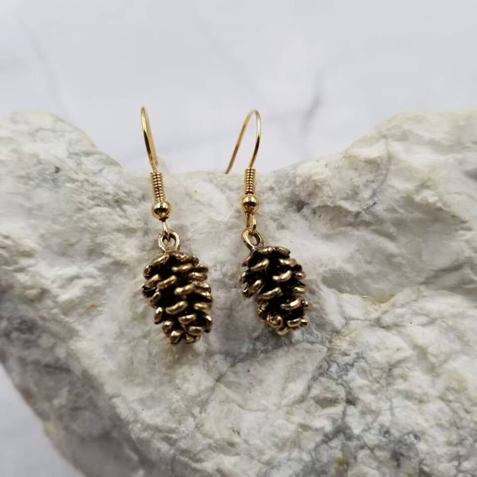 Gold Pinecone Dangle Earrings | Woodland Autumn