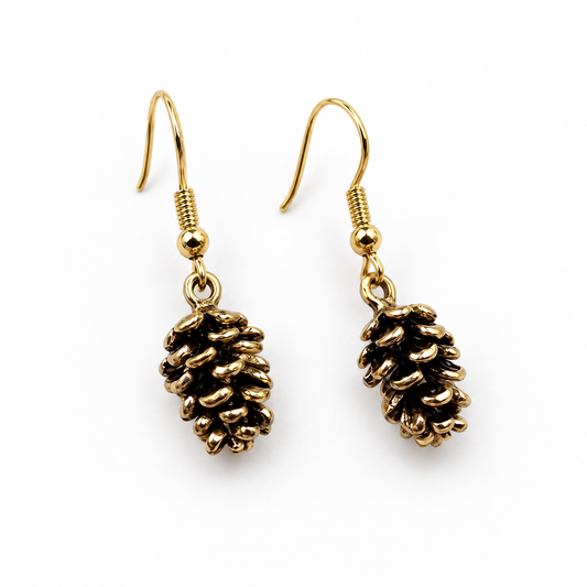 Gold Pinecone Dangle Earrings | Woodland Autumn-The Pretty Jewellery-The Bullish Store