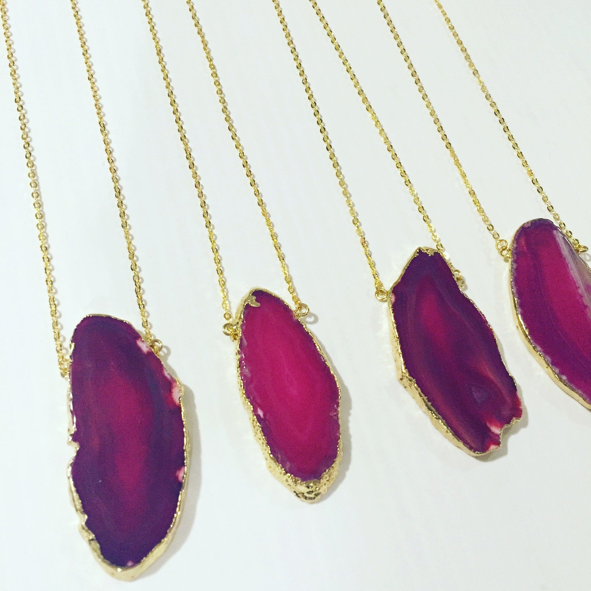 Gold Plated Agate Slice Necklace in Hot Pink | Gift Box
