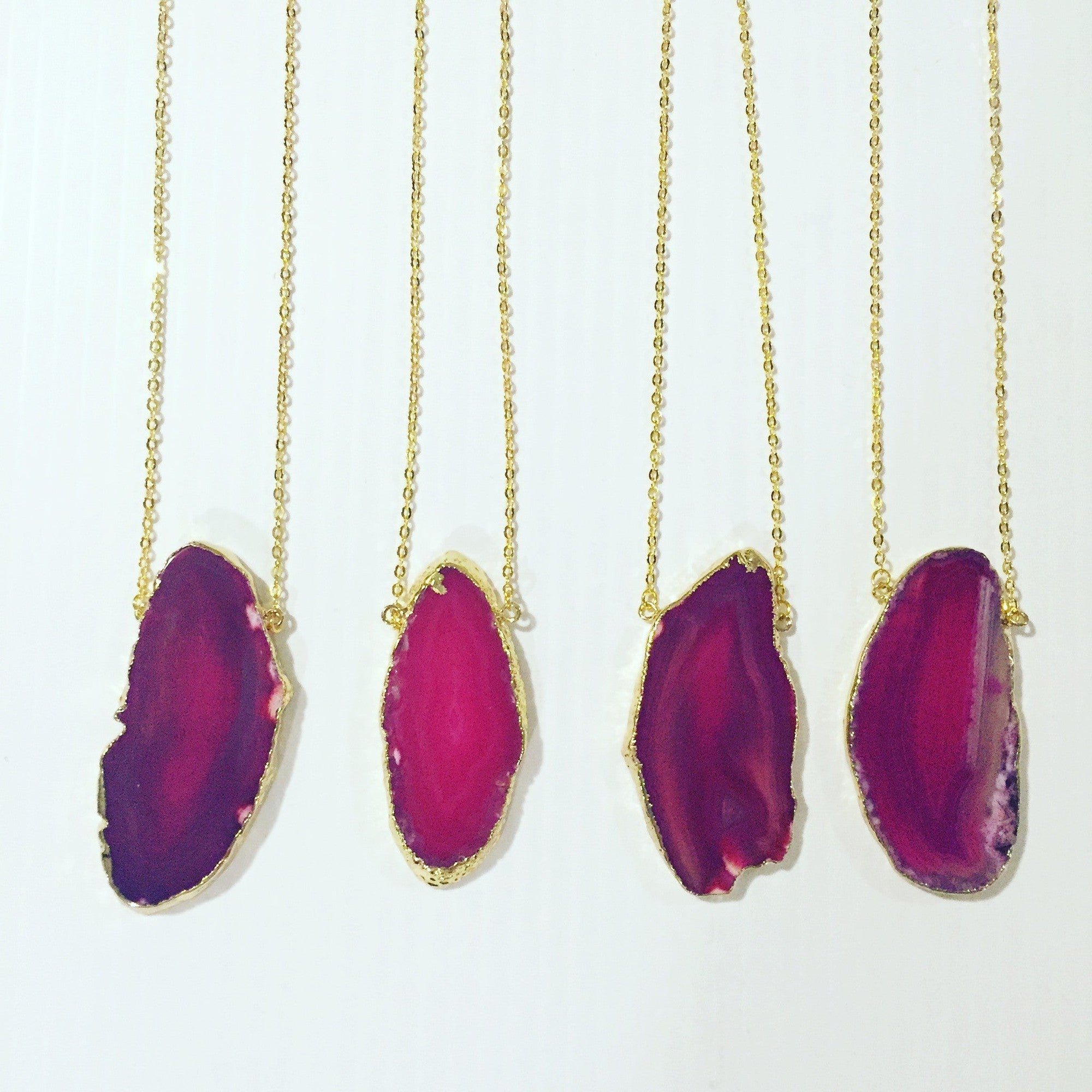 Gold Plated Agate Slice Necklace in Hot Pink | Gift Box – The Bullish Store