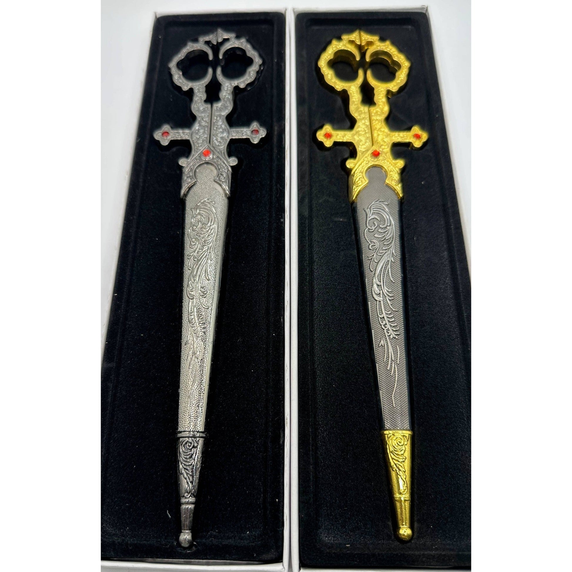 Gold Renaissance Scissors with Scissors Holder | Sword in Scabbard Fantasy Novelty Large Scissors