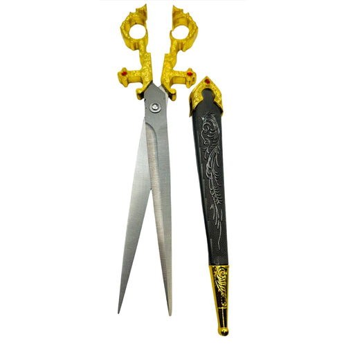 Gold Renaissance Scissors with Scissors Holder | Sword in Scabbard Fantasy Novelty Large Scissors