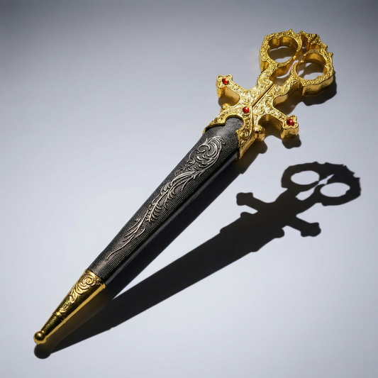 Gold Renaissance Scissors with Scissors Holder | Sword in Scabbard Fantasy Novelty Large Scissors