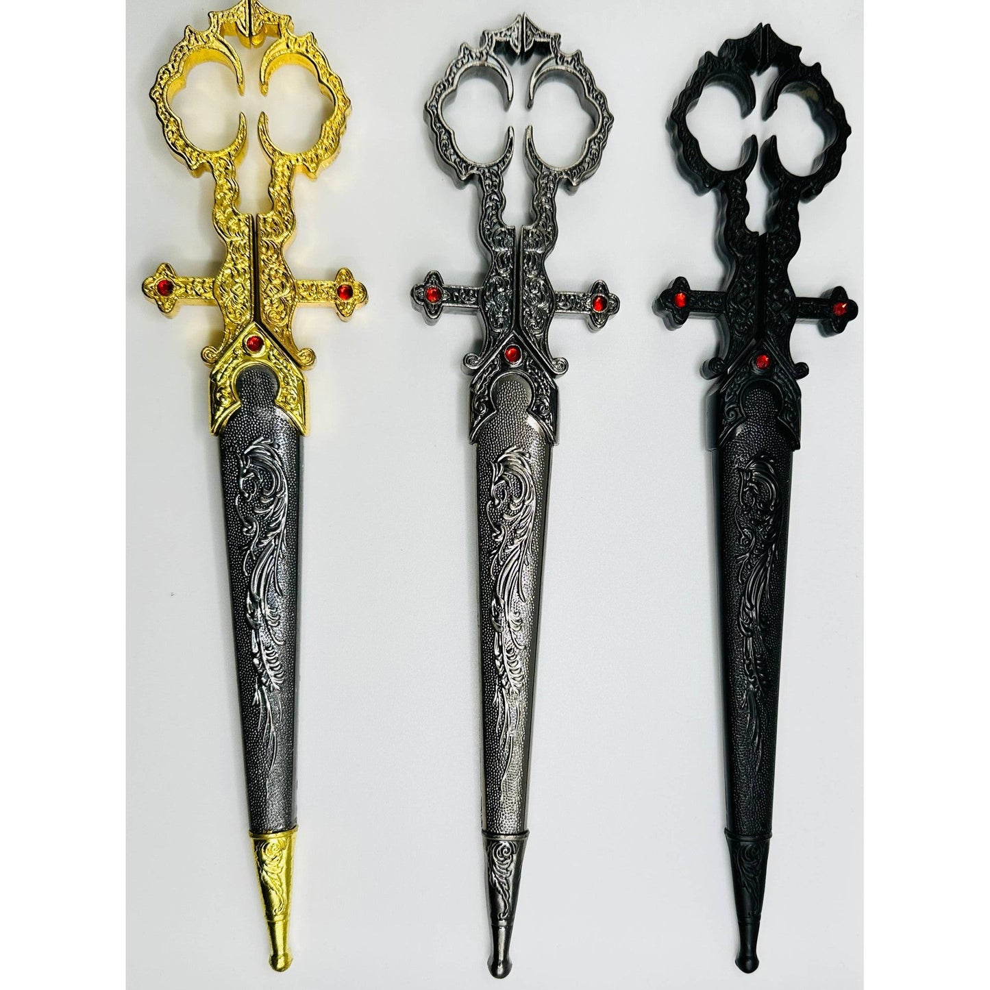 Gold Renaissance Scissors with Scissors Holder | Vintage Sword-like