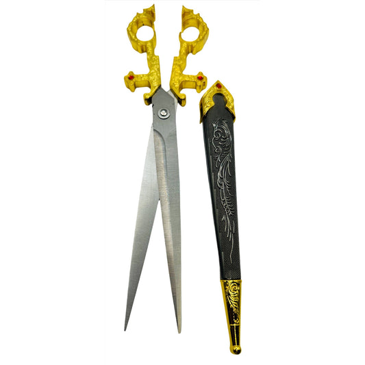 Gold Renaissance Scissors with Scissors Holder | Vintage Sword-like