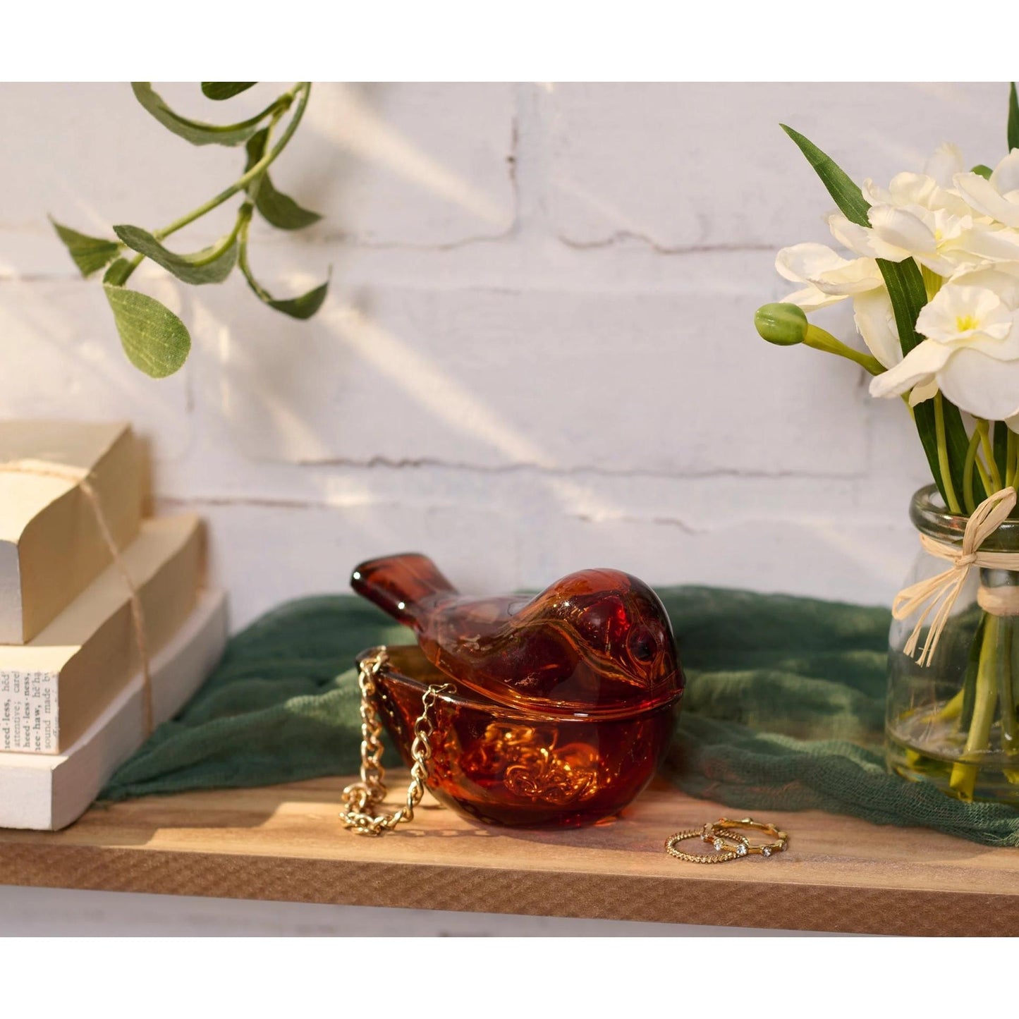 Golden Bird Glass Jar | Decorative Vintage Sculpted Bird Storage Container
