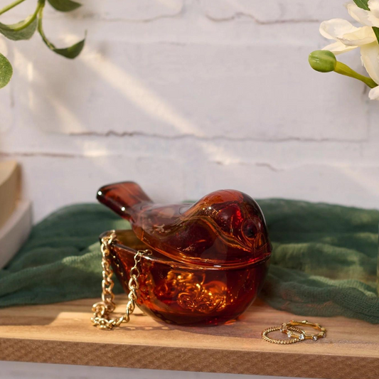 Golden Bird Glass Jar | Decorative Vintage Sculpted Bird Storage Container