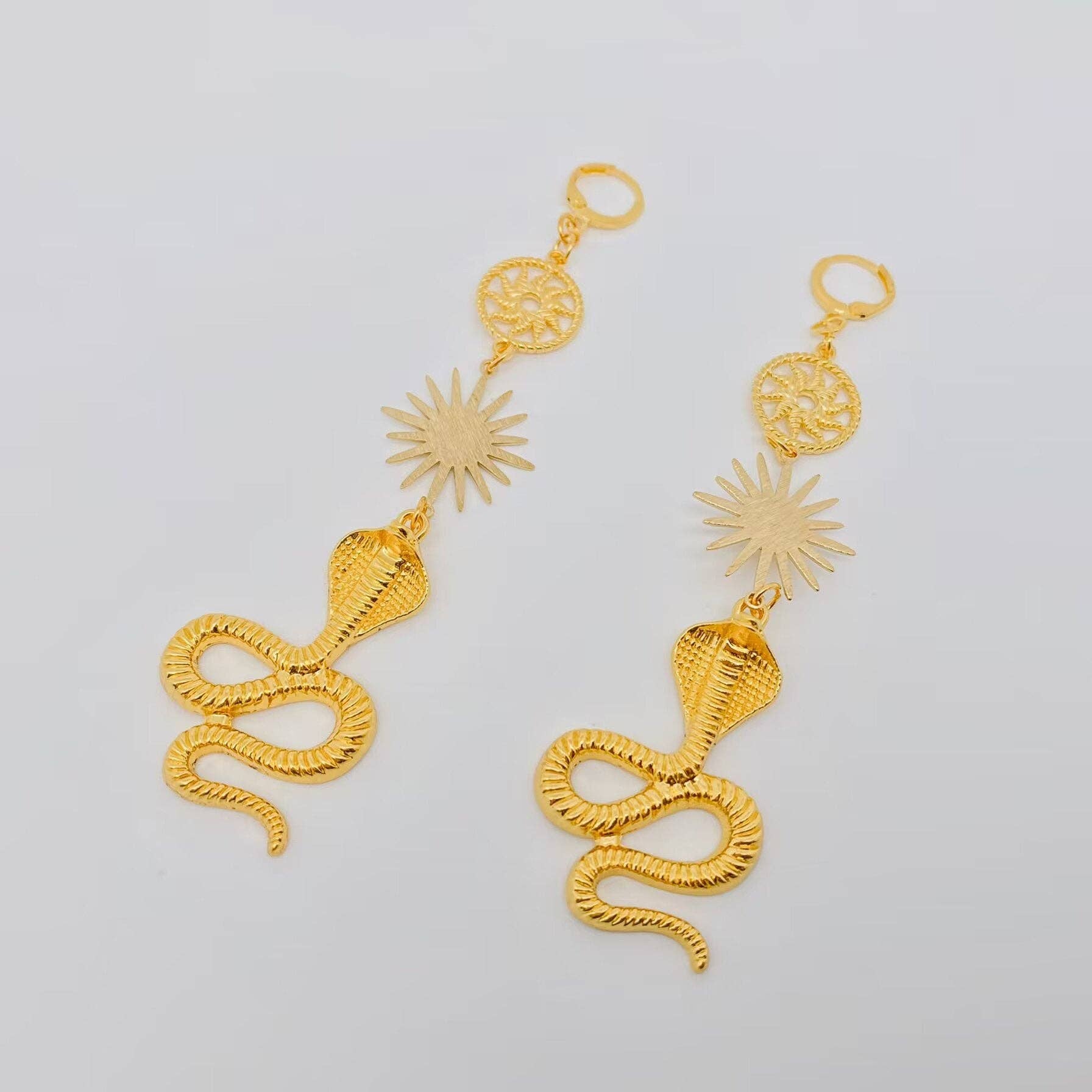 Golden Cobra Pendant Huggie Earrings