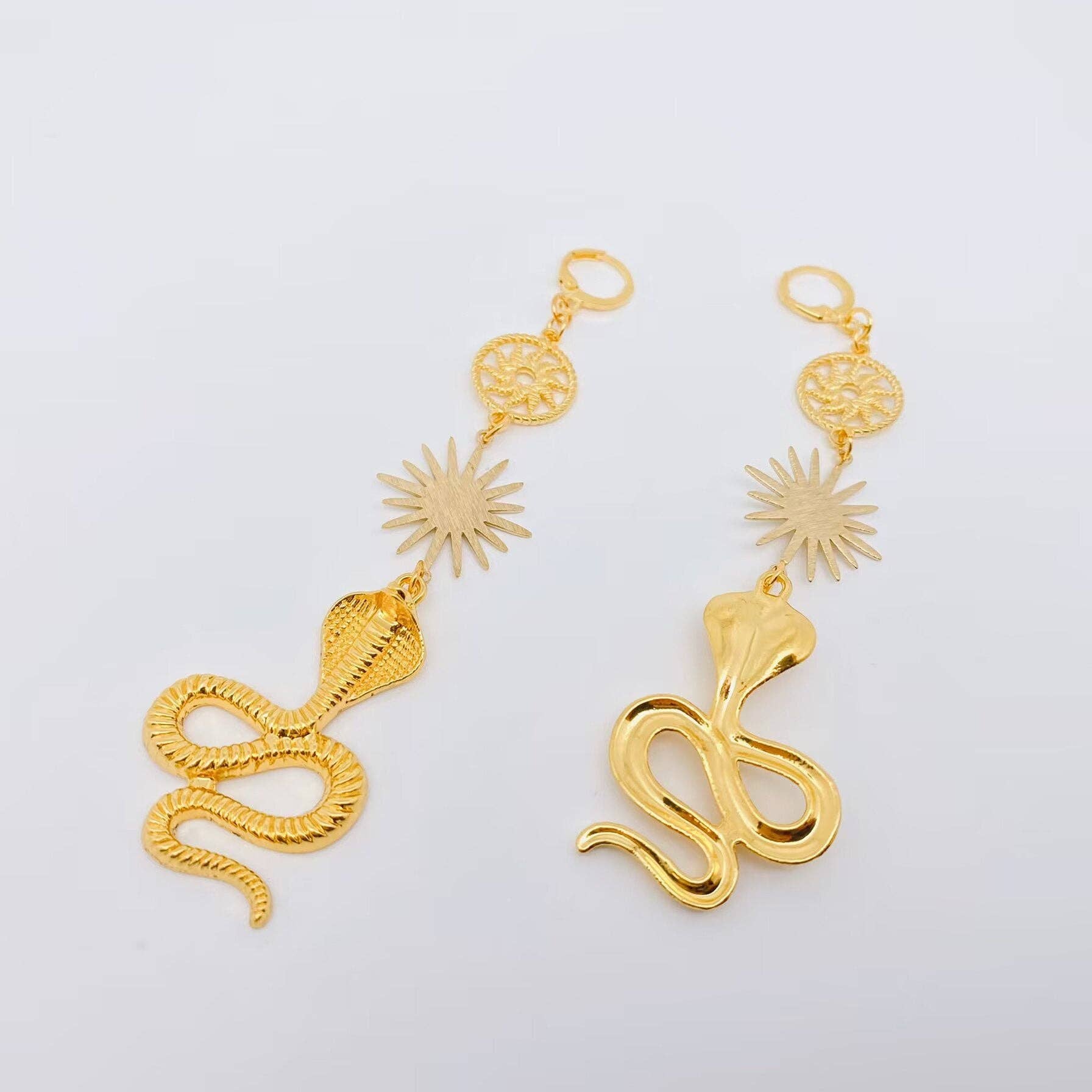 Golden Cobra Pendant Huggie Earrings