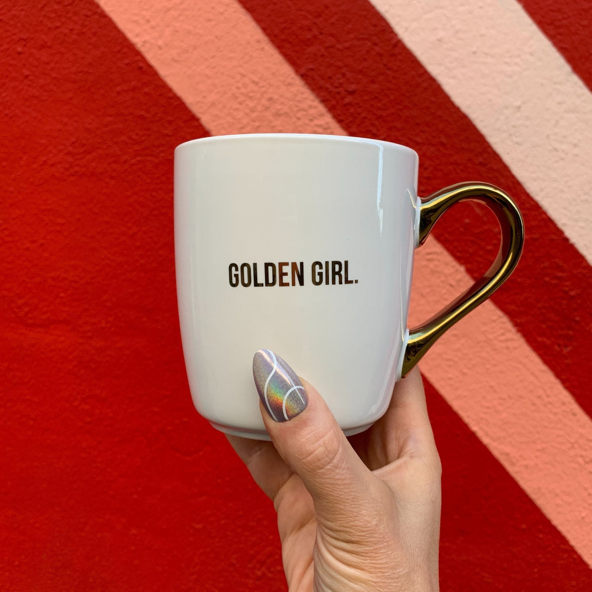 Golden Girl Mug Gold Handle | Stoneware Coffee Tea Cup | 16oz