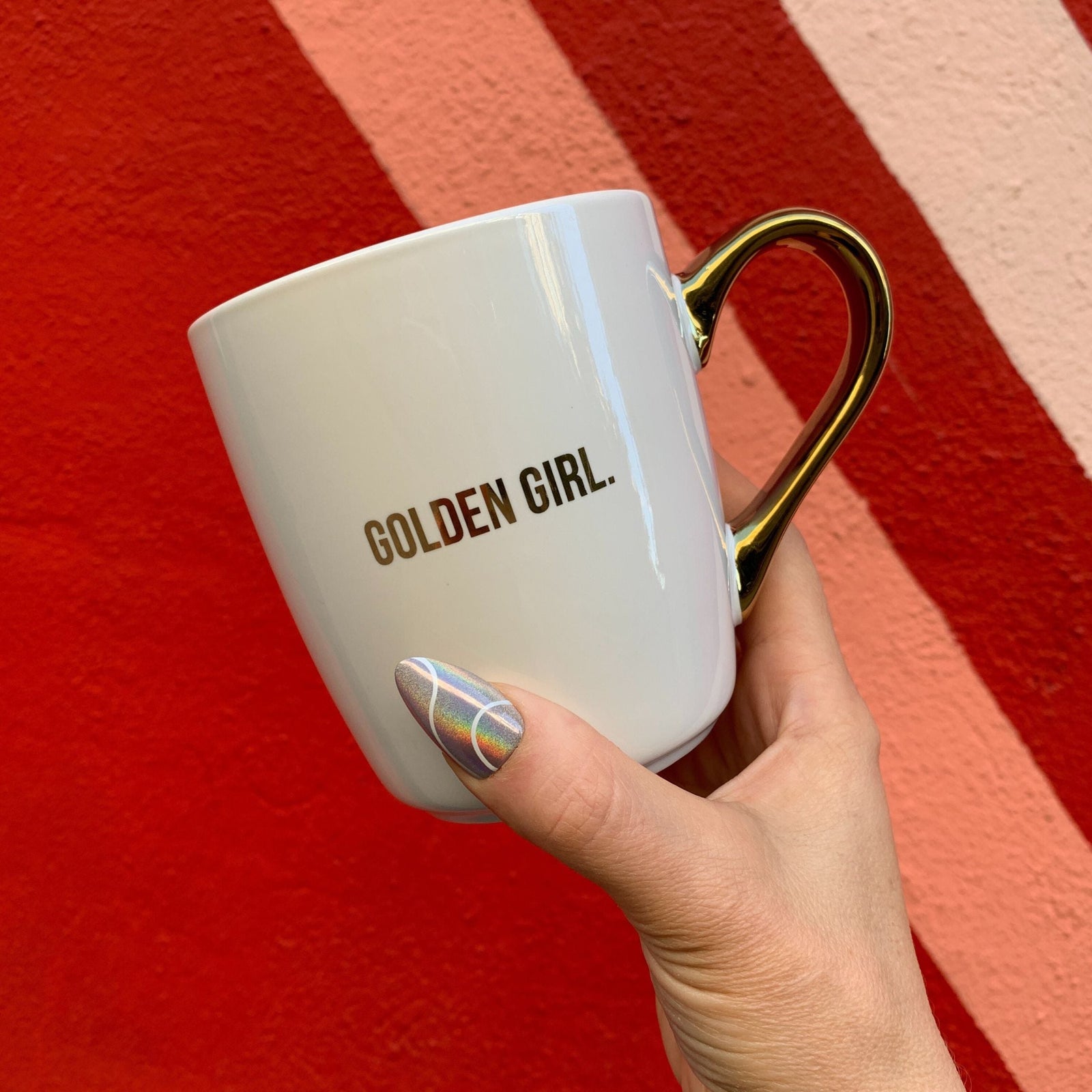 Golden Girl Mug Gold Handle | Stoneware Coffee Tea Cup | 16oz