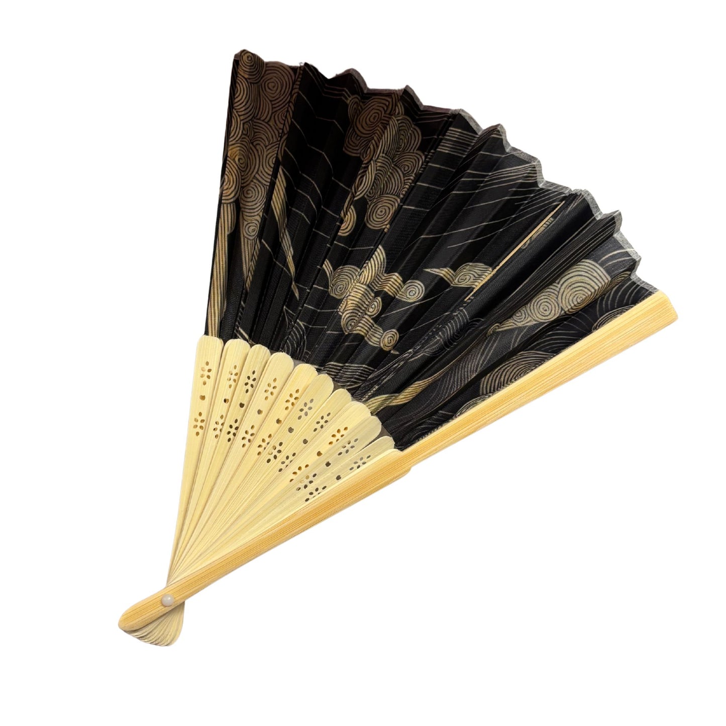 Golden Moon Design Paper Folding Fan | Elegant Handheld Fan with Wooden Frame | 10"
