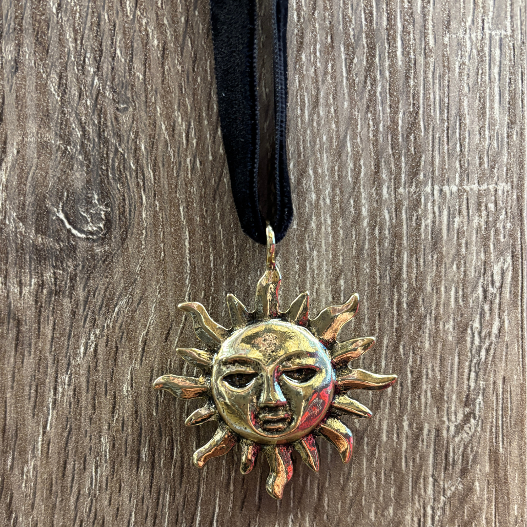 Golden Sun Face Black Velvet Choker