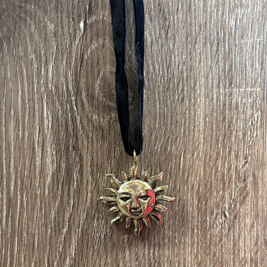 Golden Sun Face Black Velvet Choker