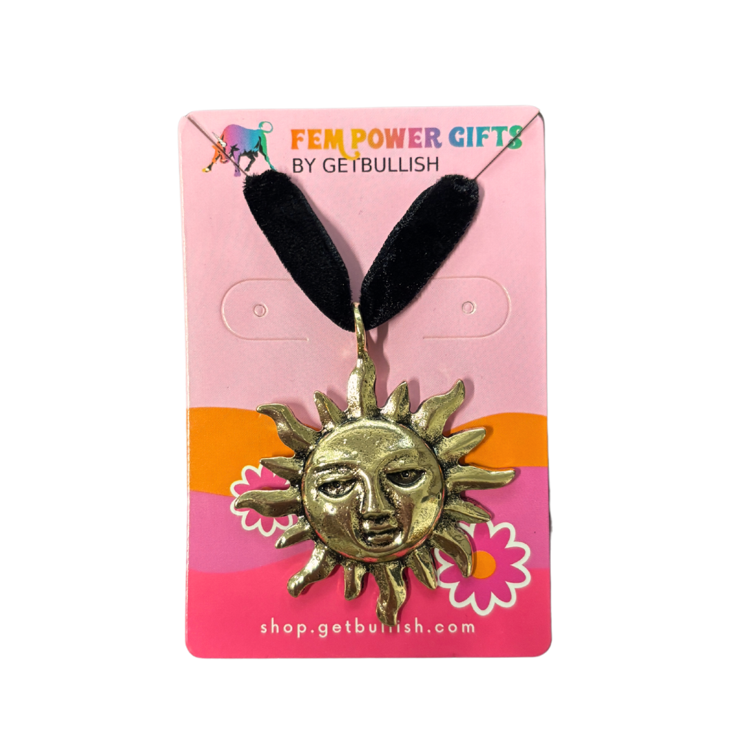 Golden Sun Face Black Velvet Choker