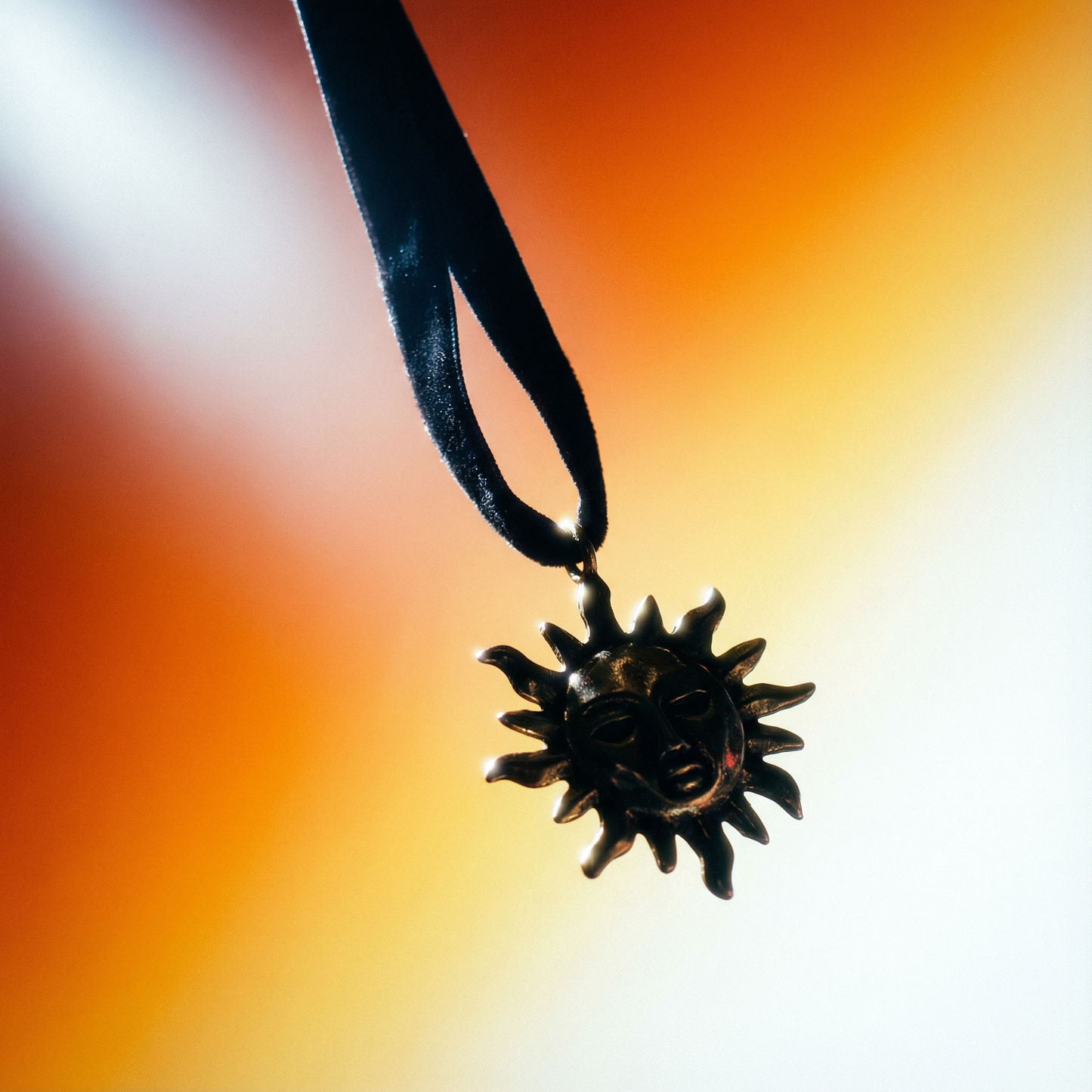 Golden Sun Face Black Velvet Choker