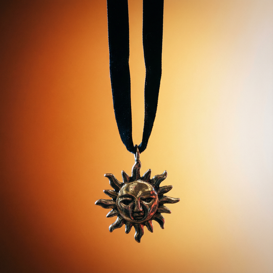 Golden Sun Face Black Velvet Choker