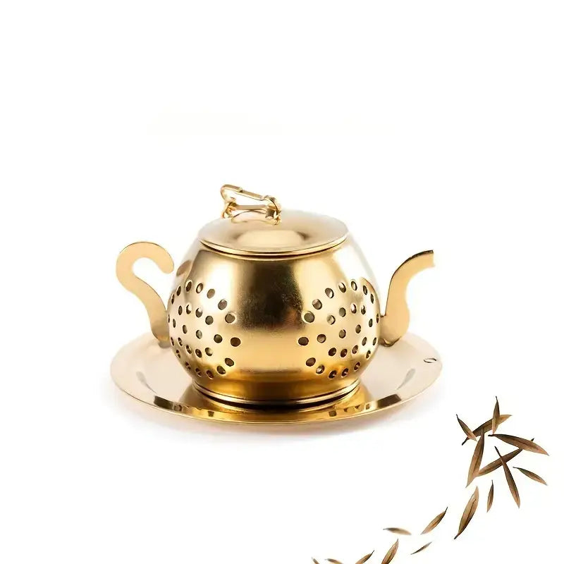 Golden Teapot Shaped Tea Infuser, Tea Drain, Tea Strainer | 1.58" x 1.18"