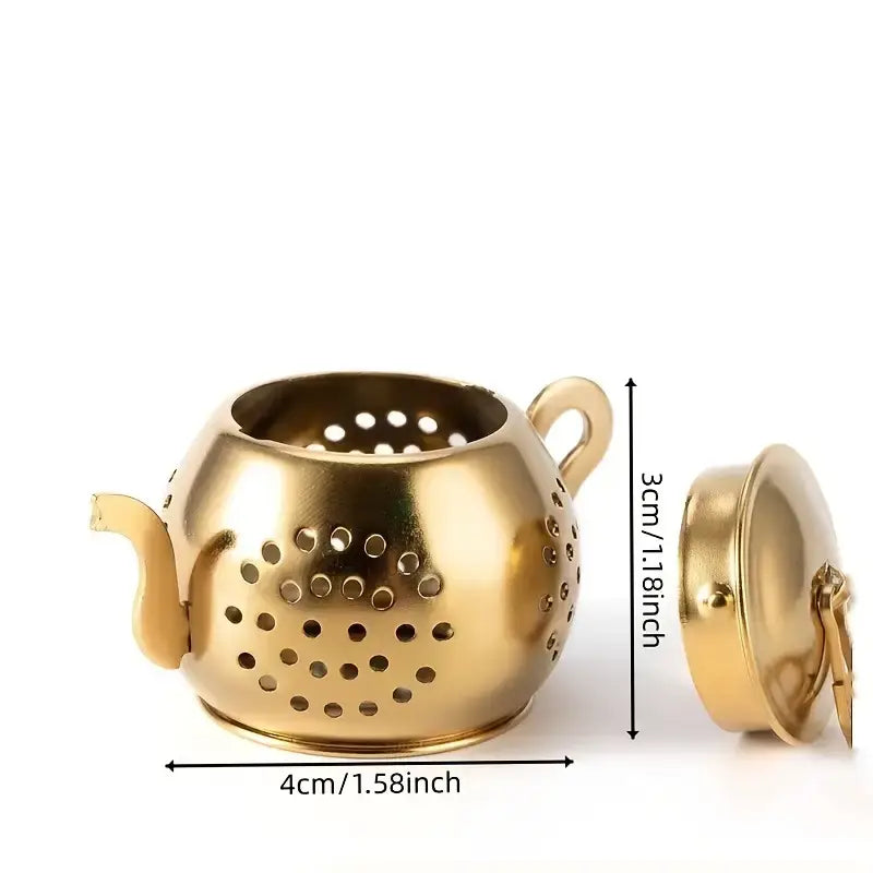 Golden Teapot Shaped Tea Infuser, Tea Drain, Tea Strainer | 1.58" x 1.18"