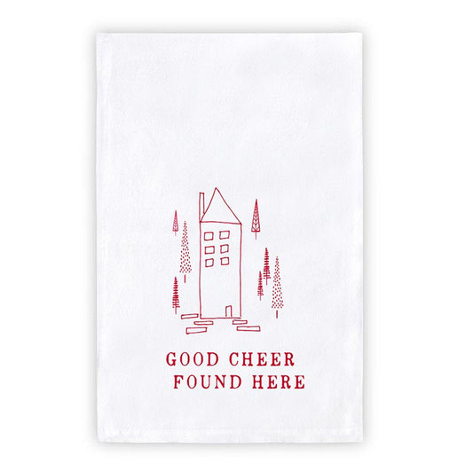 Good Cheer Found Here Cotton Tea Towel | Holiday Christmas Giftable Kitchen Hand Dish Cloth | 30"