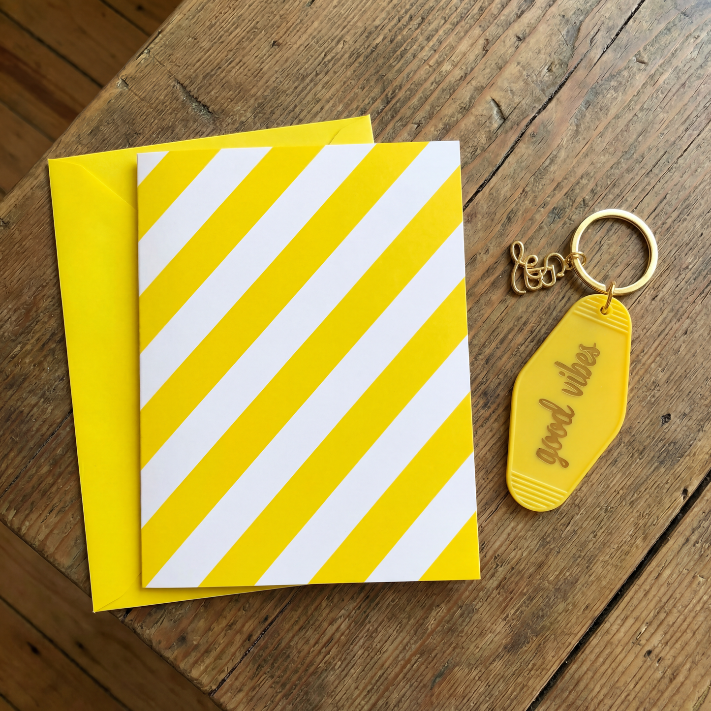 Good Vibes Motel Style Keychain with "Good Vibes on Your Birthday" Greeting Card | Gift for Her