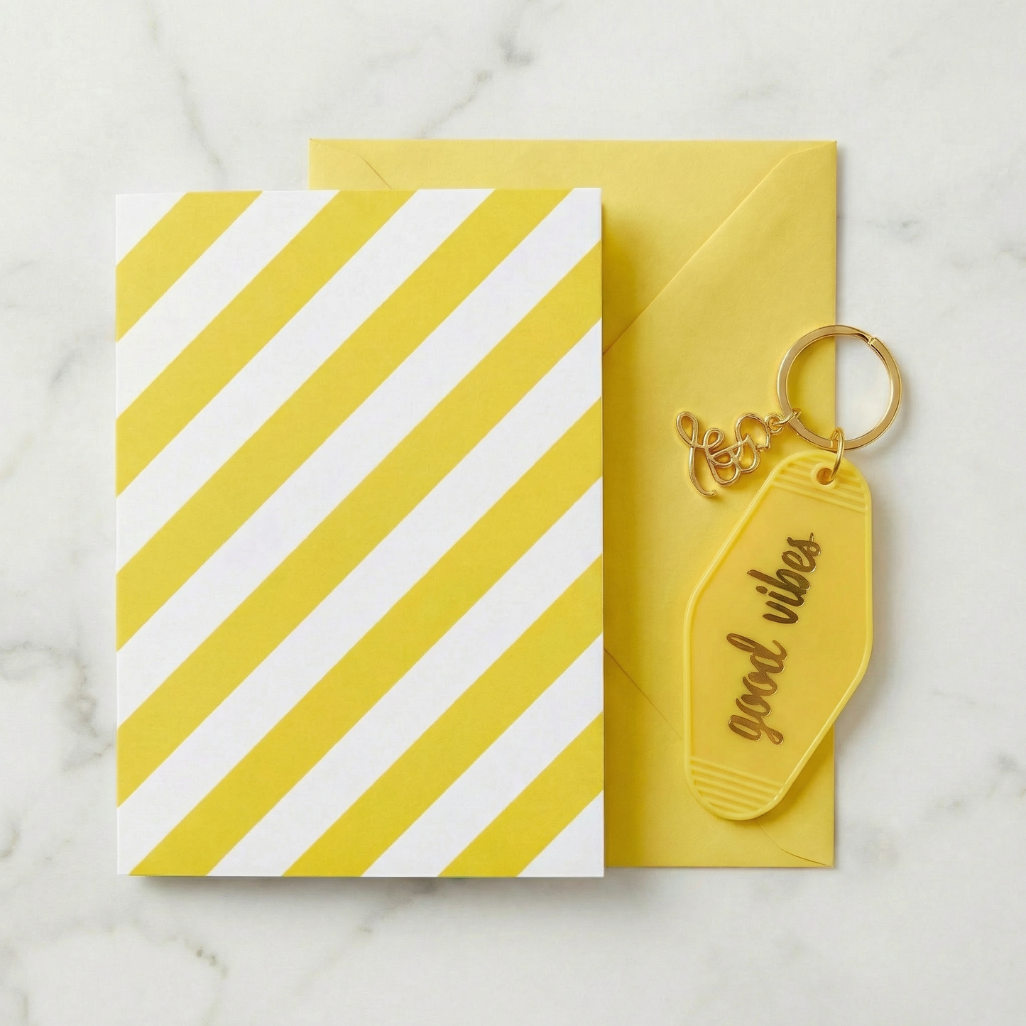 Good Vibes Motel Style Keychain with "Good Vibes on Your Birthday" Greeting Card | Gift for Her