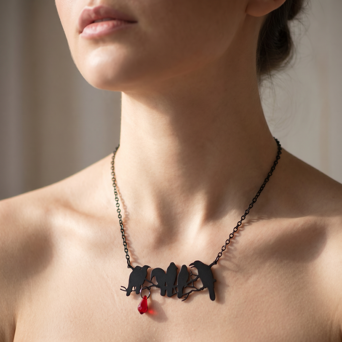 Goth Black Raven Necklace | Gothic Statement Crow Pendant