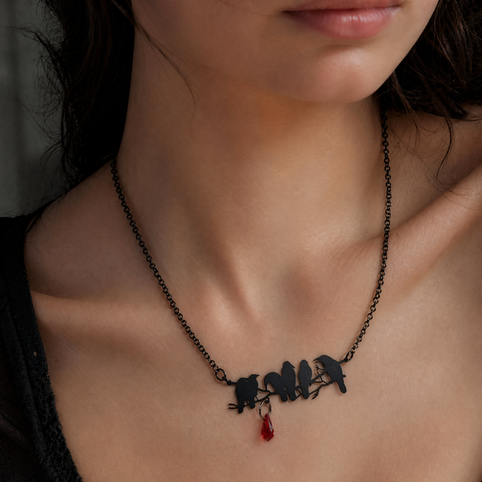 Goth Black Raven Necklace | Gothic Statement Crow Pendant