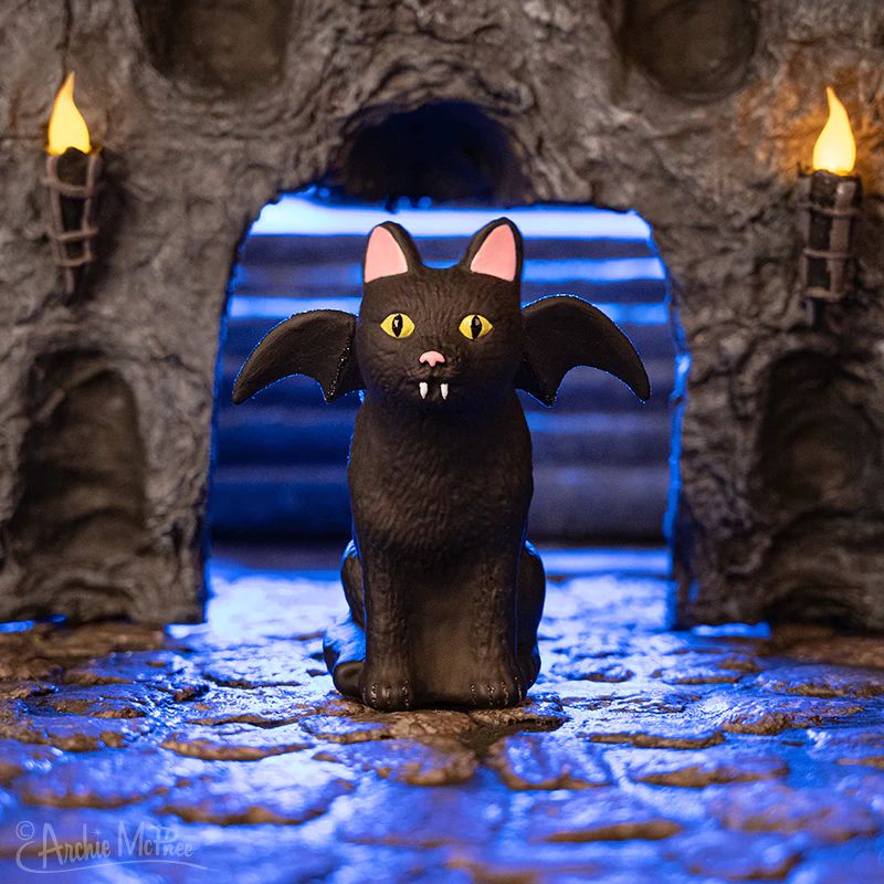 Goth Cat Ornament | Hand-Blown Glass Spooky Bat Wings